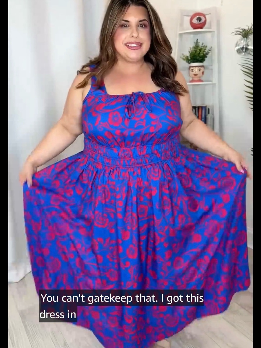 Plus Size Blue & Pink Floral Sundress - Sleeveless Smocked Waist